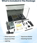 10 Gallon Aquarium Set Glass Fish Tank, Heater Self Cleaning System Filter with Media Bright Light Cleaning Tool, Leak-P