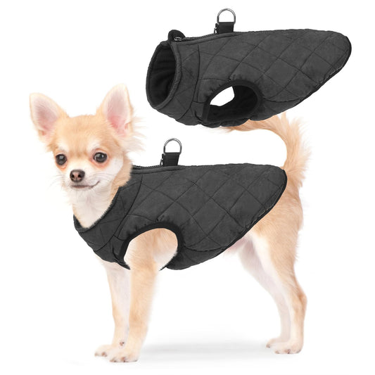 SCENEREAL Winter Dog Vest Coat with Harness Built In, Warm Puppy Jacket for Small Medium Dogs, Cold Weather Coat with Zipper, Fleece Puffer Vest Windproof Snow Clothes