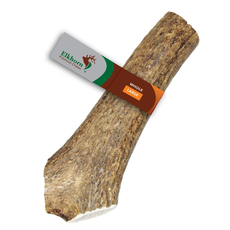 Elkhorn Premium Chews - Large Whole Single Pack (for 35-65 lb Dogs) Premium Grade Elk Antler for Dogs (1 Piece) Sourced in the USA