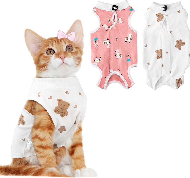2 PCS Cat Recovery Suit Female Cat Onesie for Cats After Surgery Spay Abdominal Wounds, Kitten Surgery Recovery Suit Fem