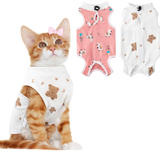 Coppthinktu 2 PCS Cat Recovery Suit for Spay Abdominal Wounds Cat Onesie for Cats After Surgery Recovery Suit Female Breathable E-Collar Alternative Kitten Onesie Anti Licking Small