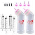 Xuanda Kitten Nursing Nipple with Syringe, Wide Mouth Angled Puppy Feeding Bottles, with Ventilation Valve Resistant Tearing for Puppies, Kittens, Rabbit, Small Wildlife (M Nipple,Pink)