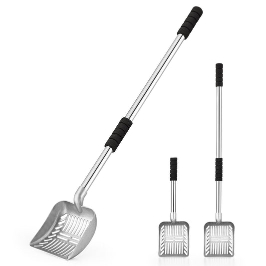 Yangbaga Metal Cat Litter Scoop:Detachable Long Handle Litter Scooper with Deep Shovel,Pooper Scooper Heavy Duty for Litter Box,Stainless Steel Non-Stick Sifter with Foam Padded Grip,No Bending Back