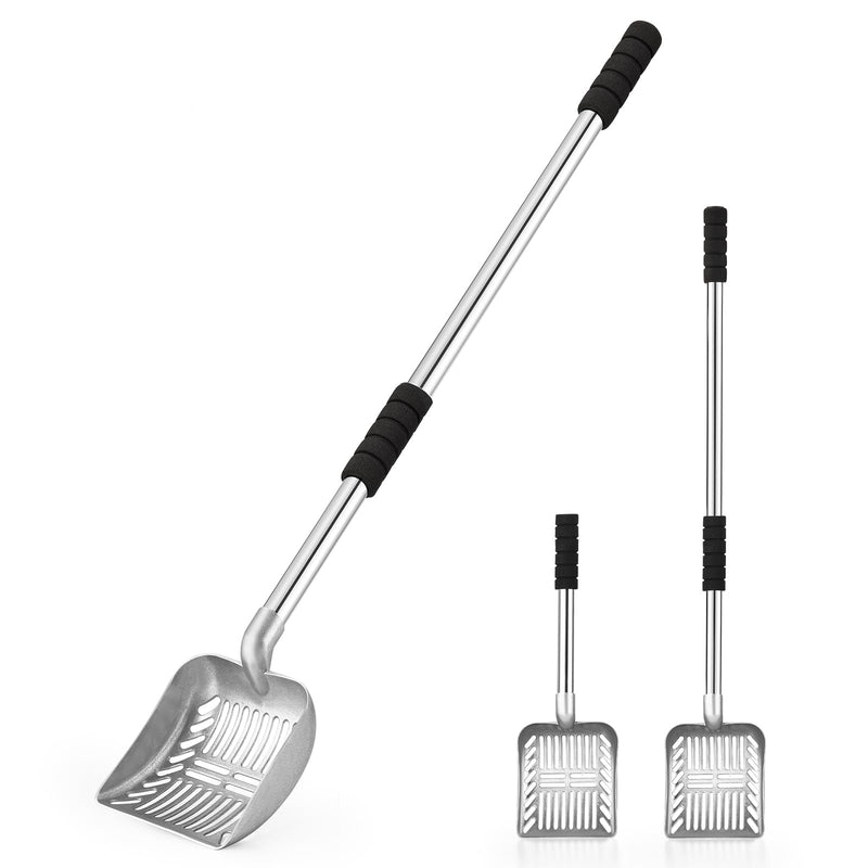 Yangbaga Metal Cat Litter Scoop:Detachable Long Handle Litter Scooper with Deep Shovel,Pooper Scooper Heavy Duty for Litter Box,Stainless Steel Non-Stick Sifter with Foam Padded Grip,No Bending Back