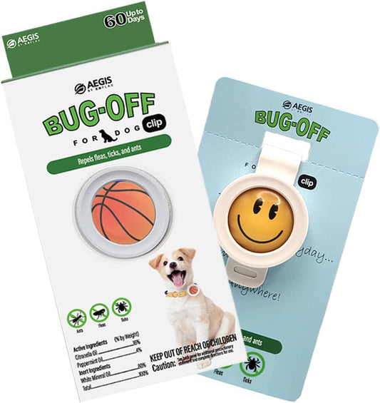 Bug-Off Clip for Dogs [2 Pack] Repels Flea, Tick & Ants for 60 Days, Natural Flea and Tick Repellent Collar [Made in Kor