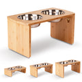 Elevated Dog Bowls, Bamboo Raised Dog Bowl for Large Dogs & Medium Dogs, with 2 Stainless Steel Bowls (10'' Tall–48 oz Bowl)