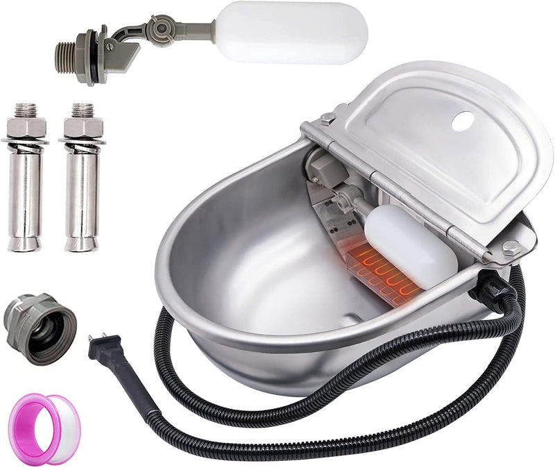 MINYULUA Heated Automatic Water Bowl Stainless Steel for Dogs Horse