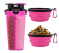 Dog Travel Water Bottle W/Collapsible Bowls - Portable 2 in 1 Leakproof Pet Water Bottle Food Container Ideal for Travel, Outdoor Portable Water Bowls for Walking, Camping & Hiking - (Pink)