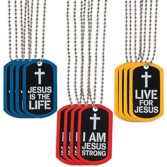 Fun Express - Jesus Strong Dog Tag Necklace - Jewelry - Necklaces - Dog Tag Necklaces - 12 Pieces
