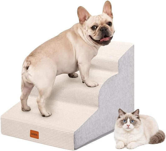 Dog Stairs for Small Dogs,15.7" H,3-Step Curved Pet Ramp for Bed Couch Sofa and Chair,Non-Slip Pet Steps for Injured & S