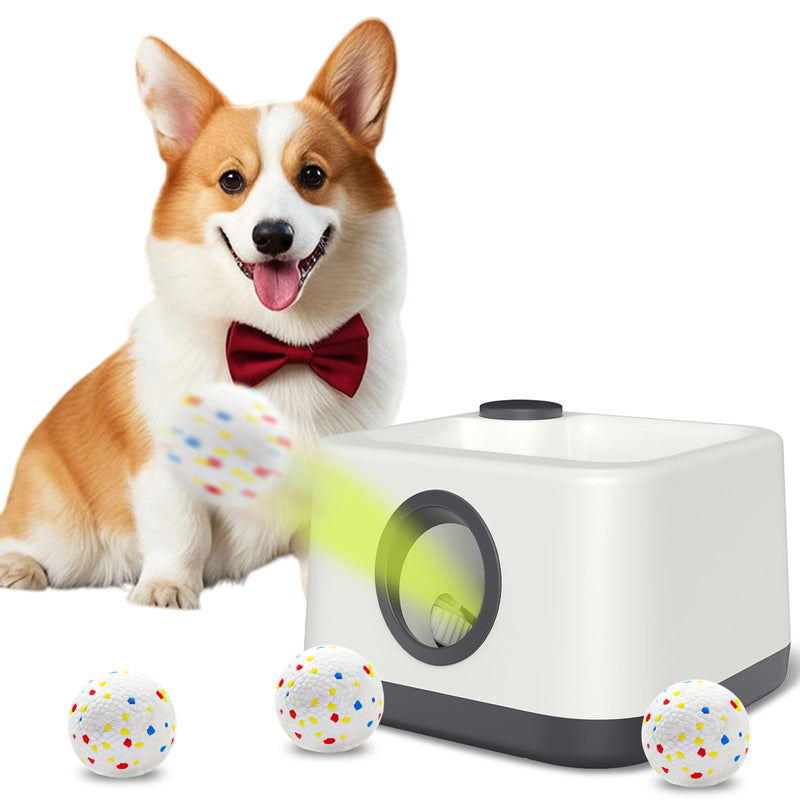Automatic Dog Ball Launcher with Barking Function, Dual Modes (Auto/Manual) Interactive Dog Fetch Toy with 4 Adjustable Distances, Dog Balls Thrower for Small & Medium Dogs, with 4 Durable ETPU Balls
