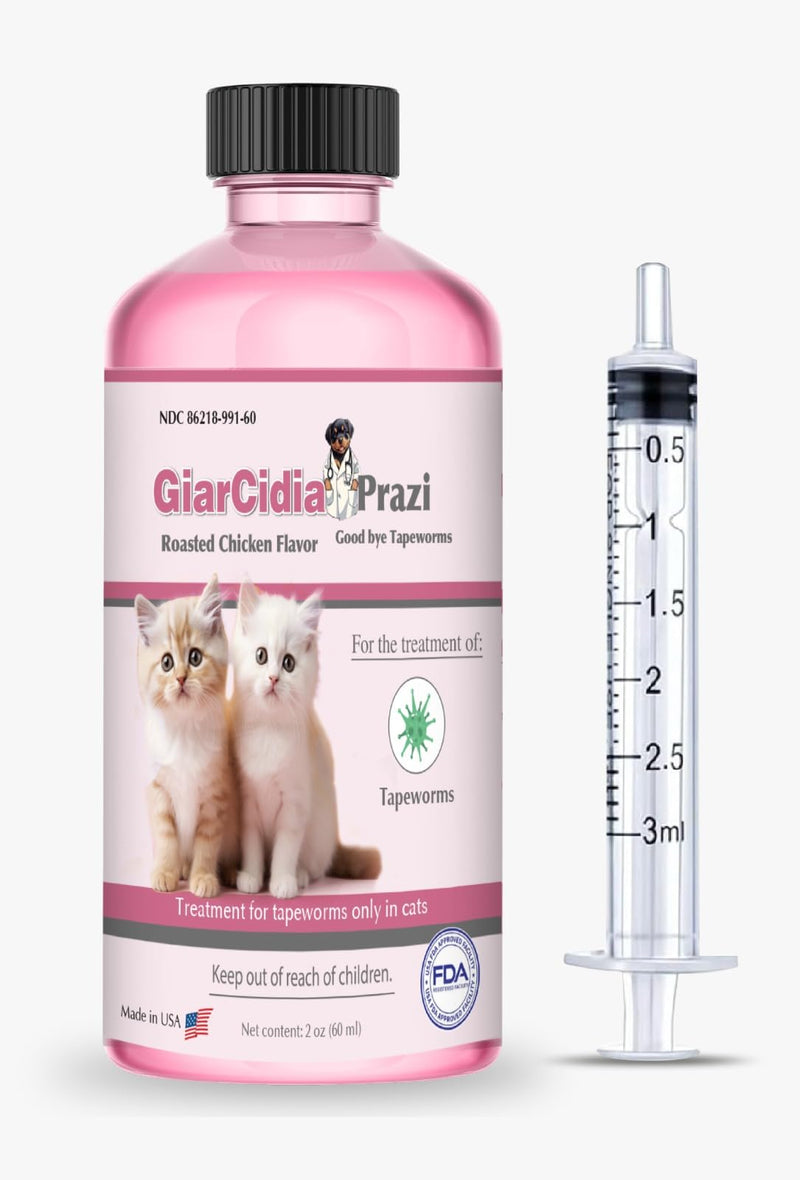 No More Tapeworms in Cats and Kittens- Dewormer for Cats and Dewormer for Kittens - 60mls Chicken Flavour with 3ml Dropper-USA Made Oral Suspension