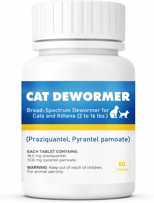 Broad-Spectrum 7 Way De-Wormer Chewable Tablets for Dogs & Cat, Pyrantel Pamoate and Praziquantel Formula for Cats and K