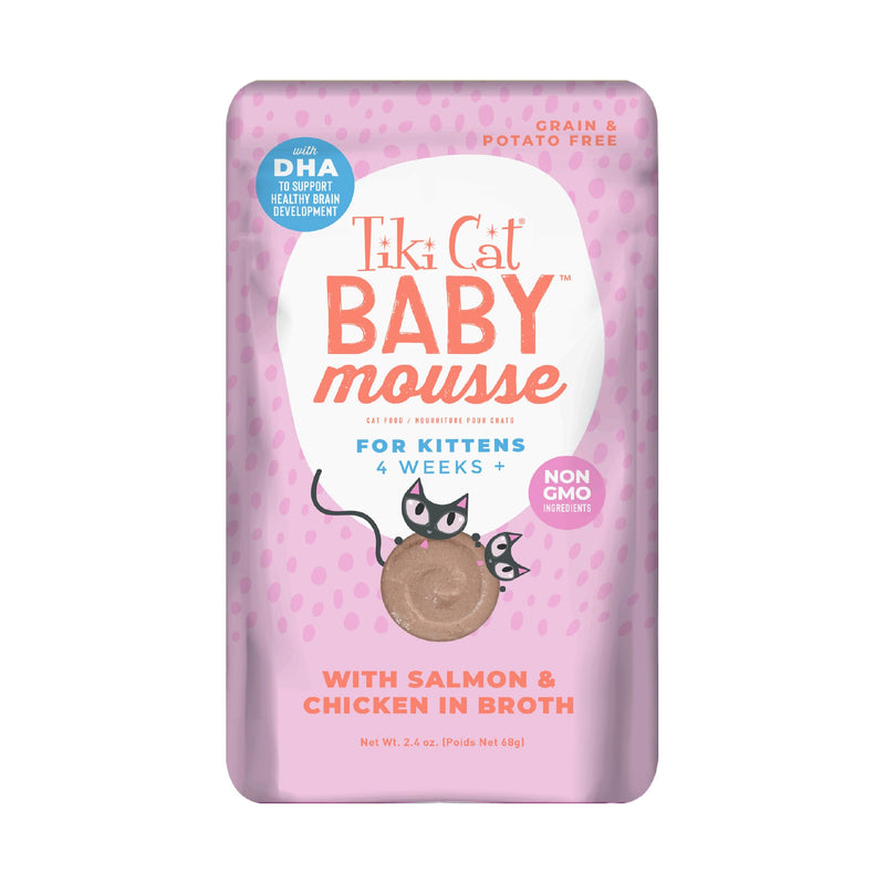Tiki Cat Baby Mousse Wet Cat Food for Kittens, Salmon & Chicken, 2.4 oz. Pouch (12 Count)