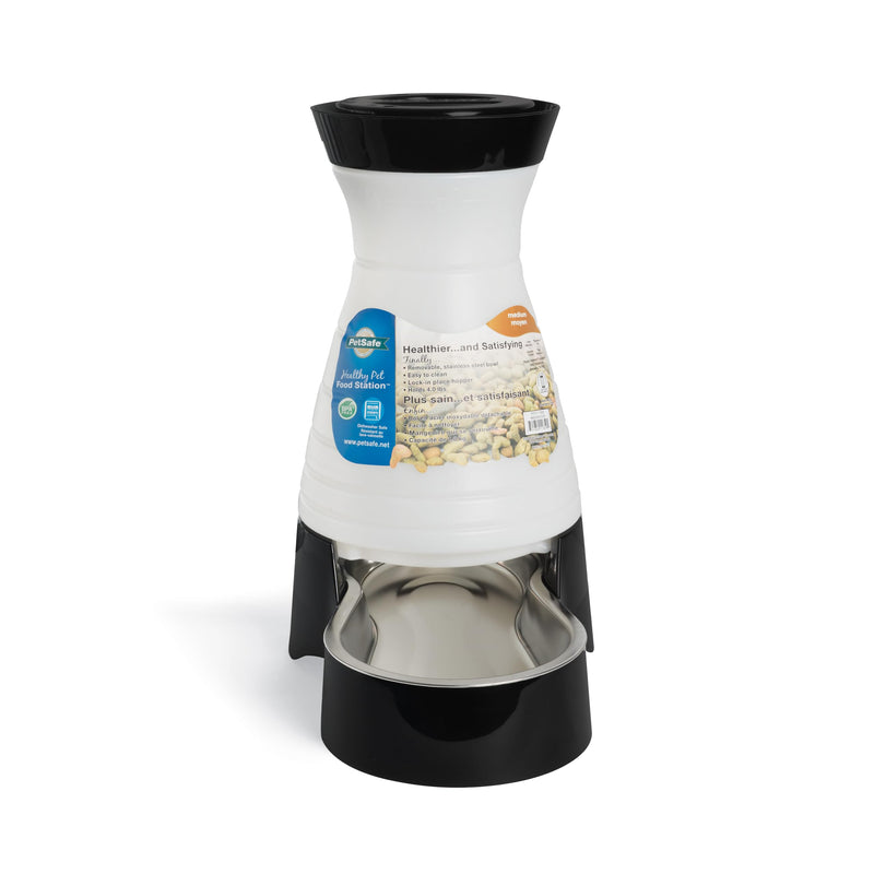 PetSafe Healthy Pet Food Station - Medium, 4 lb Kibble Capacity - Gravity Pet Feeder Dry Food Dispenser, Automatic Cat Feeder, Small to Medium Dog Feeder - Removable Stainless Steel Bowl Included