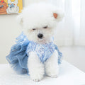ANIAC Blue Cat Wedding Dress and Bow Dog Wedding Outfit Formal Puppy Clothes for Girl Small Dog Luxury Pet Party Dress for Kitten Chihuahua Yorkie Pomeranian (Blue-2, Medium)