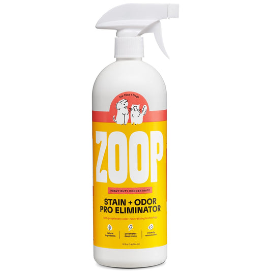 Zoop Pet Stain and Odor Pro Eliminator Spray, Enzymatic Cleaner for Dog Urine, Cat Urine, Safe, Heavy Duty Formula. Removes Pet Urine Odor & Stains, Safe for All Surfaces - 32 oz.