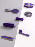 Horse Grooming Kit (12-Piece): Brushes, Storage Bag, Sweat Scraper, Mane Comb, Grooming Gloves - Purple Horse Gifts for 
