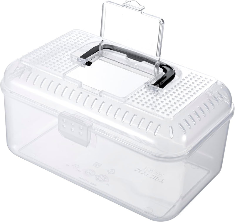 MyGift Reptile Carrier Critter Keeper Terrarium 9.5 x 6 Inch Clear Portable Tank with Black Carrying Handle, Transparent