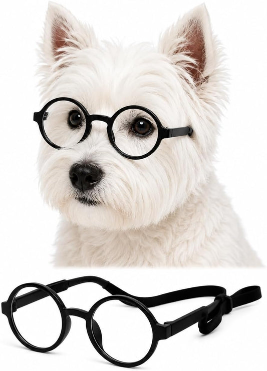 G002 Dog Pet Clear Lens Costume Glasses Small to Medium Breeds 12LBS~30LBS Prop Photoshoot Sunglasses (Round Black-Clear