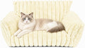 Pesonlook Cream White Plush Pet Sofa Bed for Cats and Small Dogs, 30 x 20 x 10 in Luxury Ribbed Cat Couch with Raised Ba