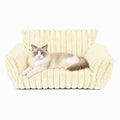 Pesonlook Cream White Plush Pet Sofa Bed for Cats and Small Dogs, 24 x 18 x 10 in Luxury Ribbed Cat Couch with Raised Back and Armrests, Soft Cozy Indoor Pet Bed for Kittens, Puppies and Small Pets