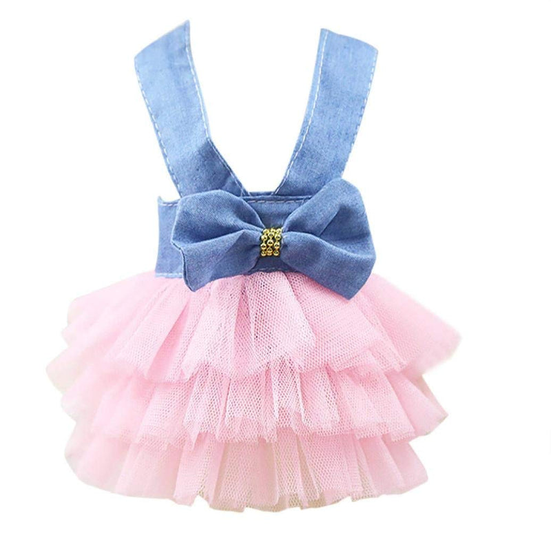 Clopon Pet's Cute Halter Bowknot Tutu Dress for Small Dogs Girl Cute Dresses for Tiny Puppy Female Clothes Blue XS