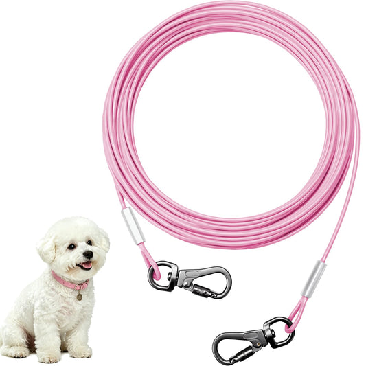 Mi Pupjoy Dog Tie Out Cable - Chew Proof Steel Wire Lead - 360° Tangle Free Outdoor Leash for Pups - Dog Runner Cable for Small to Medium Dogs (Pink, 45lbs/10ft)