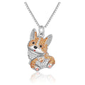 OSCCI Crystal Corgi Heart Necklace for Women Cute Cartoon Dog Pendant Necklace Pets Lover Necklace