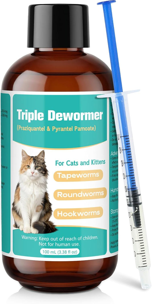 Cat Dewormer Liquid, Triple Dewormer for All Worms