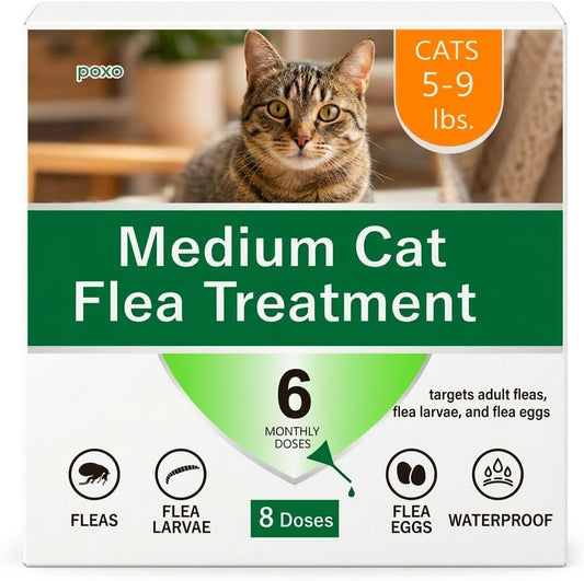 Topical Flea for Medium Cats 5-9 lbs, Fast Acting & Long-Lasting, 6-Month Supply, 8 Doses