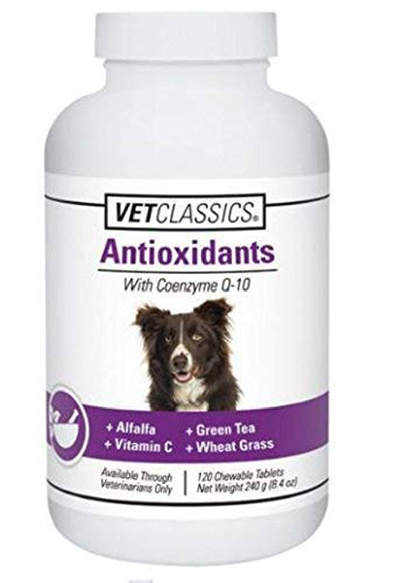 Vet Classics Coenzyme Q-10 Antioxidant Dog Supplement – Pet Health Supplement for Dogs – Supports Overall Dog Wellness, Aging – Includes Green Tea, Vitamin C, Wheat Grass – Chewable Tablets 120 Ct.