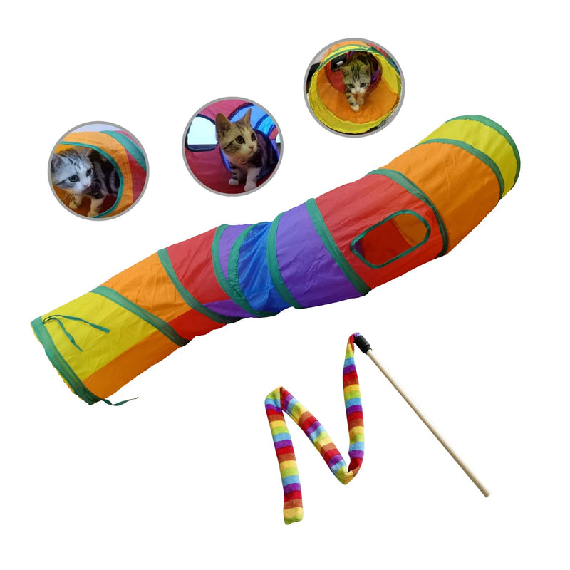 PetLike S Way Cat Tunnel Collapsible Pop-up Pet Tube Hideaway Play Toy with Ball (S-Way, Rainbow)