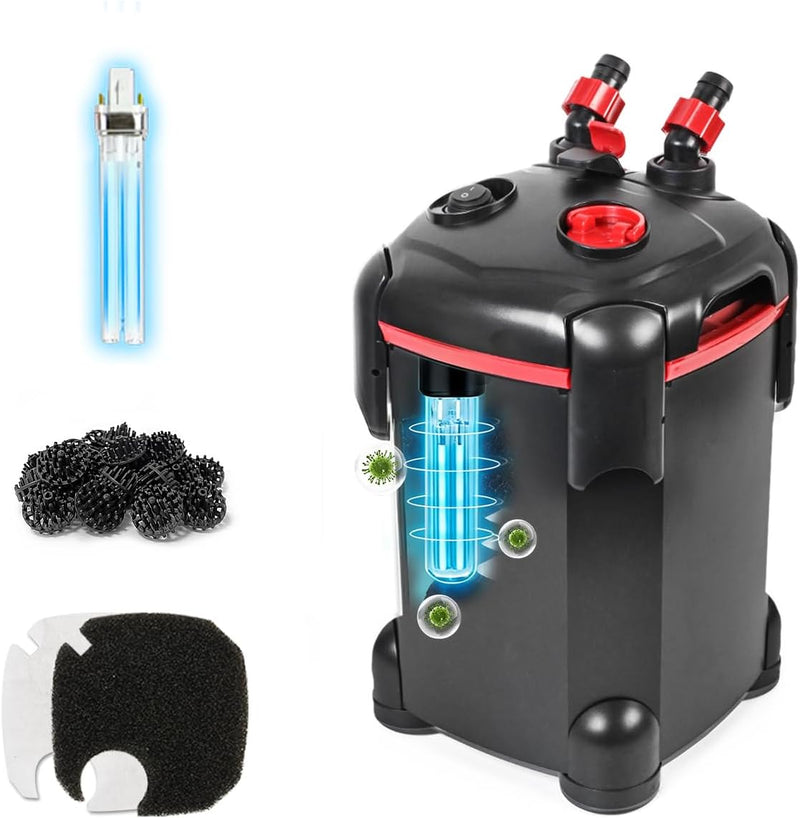 PONDFORSE Canister Filter, External Aquarium Filter Ultra-Quiet with Media