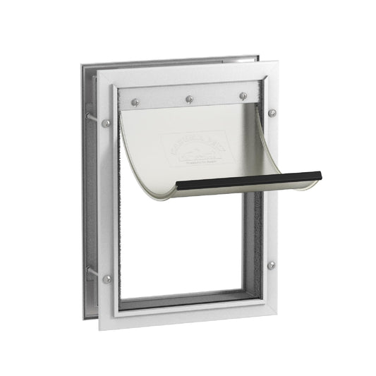 Hakuna Pets Deluxe Aluminum Pet, Cat and Dog Door with 2-Way Locking Panel for Screens, Doors and Walls up to 2.8" Thick, Medium, White