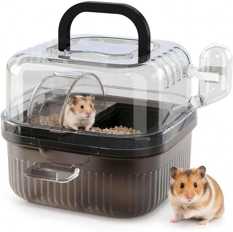 Portable Hamster Travel Cage, Lightweight Breathable Small Animal Travel Box with Drinking Bottle &Running Wheel for Hed