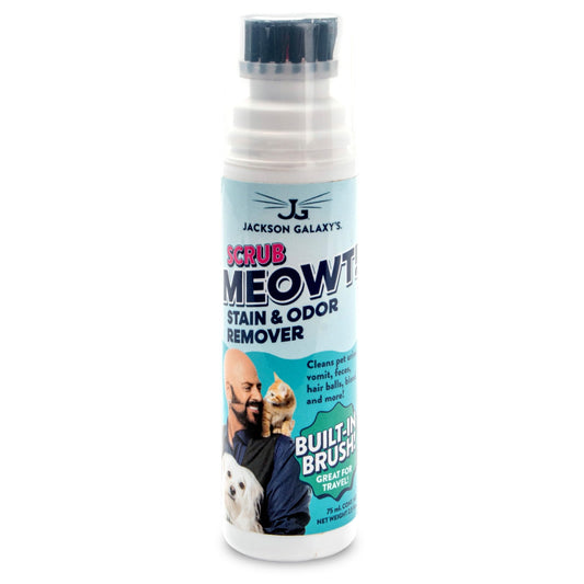 Jackson Galaxy Scrub Meowt! Stain & Odor Remover - Fast Acting & Non-Toxic CO2 Based Cat & Pet Spot Cleaner with Built In Brush - 2.5 Fl Oz Portable Pet Stain Remover