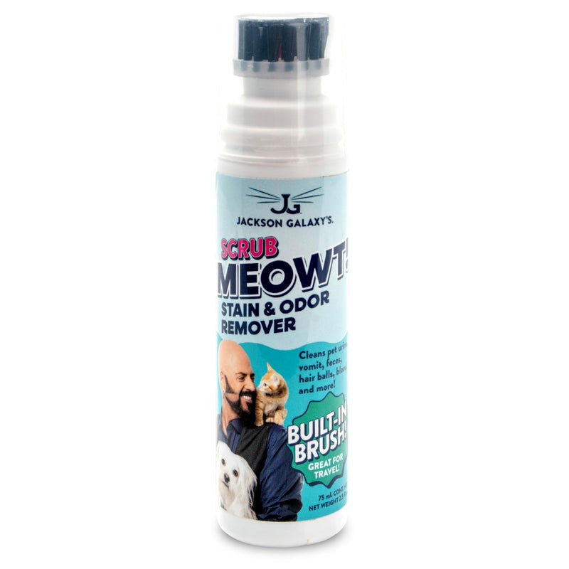 Jackson Galaxy Scrub Meowt! Stain & Odor Remover - Fast Acting & Non-Toxic CO2 Based Cat & Pet Spot Cleaner with Built In Brush - 2.5 Fl Oz Portable Pet Stain Remover