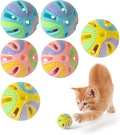 ANJOBIBI Colorful 1.9" Cat Toy Balls with Bell 6PCS, Interactive Hollow Design, Plastic, Training Exercise Toy(3 in 1 Color B)