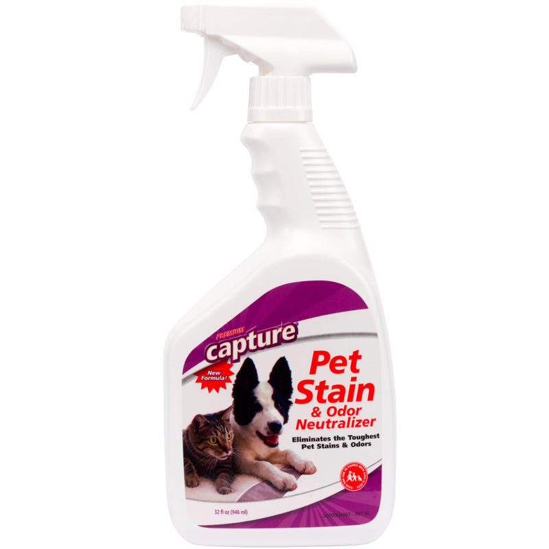 Capture Pet Stain & Odor Remover - Enzyme Pet Odor Eliminator for Home, Carpet Stain Remover for Cats & Dog Pee, Cat Urine Destroyer, Carpet Cleaner Spray - 32oz Spray Bottle