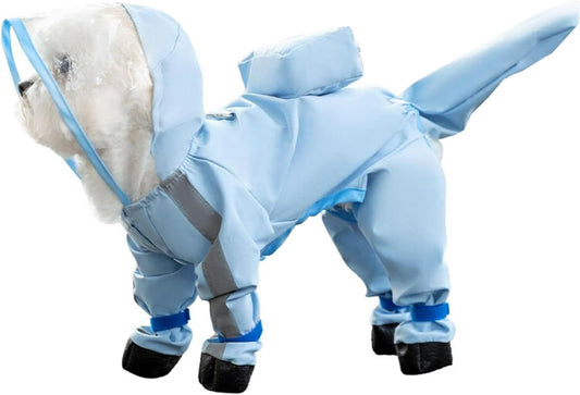 Waterproof Dog Raincoat,Full Coverage 4 Legs Dog Rain Jacket for Small Dogs,Pet Rain Coat with Hood,Reflective Strips&Le