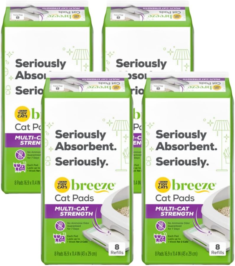 Purina Tidy Cats Cat Litter Accessories, Breeze Pads Refill Pack Multi Cat Litter 8 Count Bag 8 Count (Pack of 4)