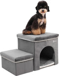 Foldable Pet Stairs with Cozy House & Storage