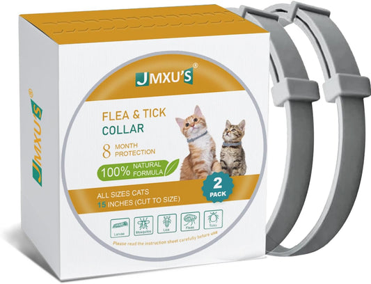 Flea and Tick Collar for Cats &Kitten, Natural Essential Oil Flea and Tick Prevention for Cats, 15 Inch, 8 Month Protect