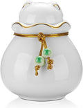SOITIS Pet Memorial Urn for Cat or Dog Ashes - 3.54"x3.15" Elegant Ceramic Keepsake Holder with Pet-Shaped Lid & Gold Tr