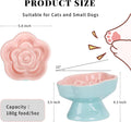 S&Q's CERAMICS Raised Slow Feeder Cat Bowl, Ceramic Elevated and Titled Glass Food Bowl Small Dogs Slow Feeder, Flower S