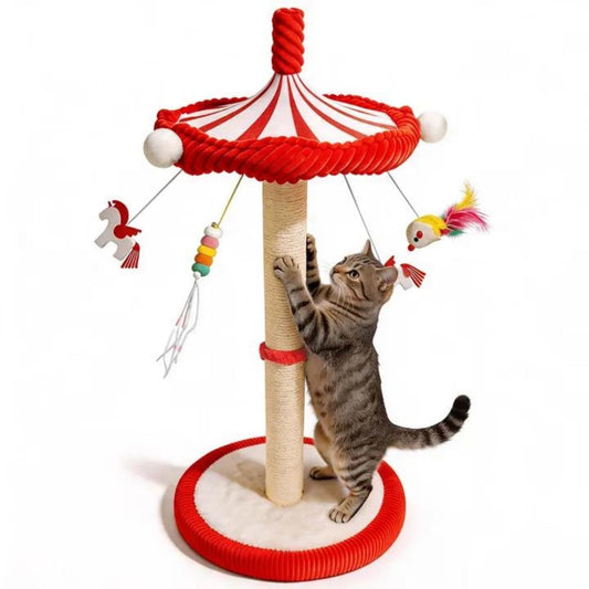 MOYMO Carousel Interactive Cat Toys for Indoor Cats, 39" Tall Cat Scratching Posts for Indoor Cats Adults with Rotating Top, Cute Cat Scratch Post with Hanging Cat Toys, Large