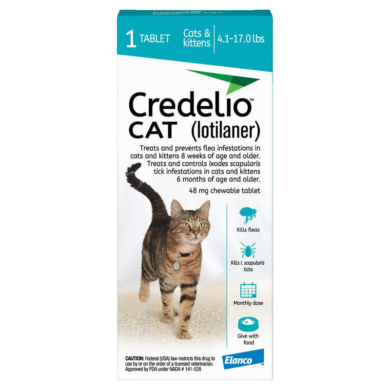 Credelio CAT Flea & Tick Infestation Prevention and Treatment for Cats 4.1-17 lbs. | 1-Month Supply