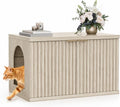 Homhedy Cat Litter Box Enclosure, Modern Fluted Accent Cat Washroom Furniture, Pet House, Fit Most of Litter Box,Cream Gray