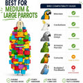 Zephyriel Large Bird Toy, 20 in XL Parrot Toys Natural Wood Blocks Bird Chew Toy for Foraging, Stainless Steel Chain Hanging Cage Toy for Macaws, Cockatoos, African Greys and Large Parrots-1.65 lb